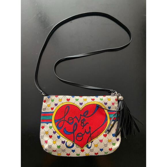 BRIGHTON 'Love & Joy' Canvas Crossbody Bag w/Leather Trim - Picture 1 of 9